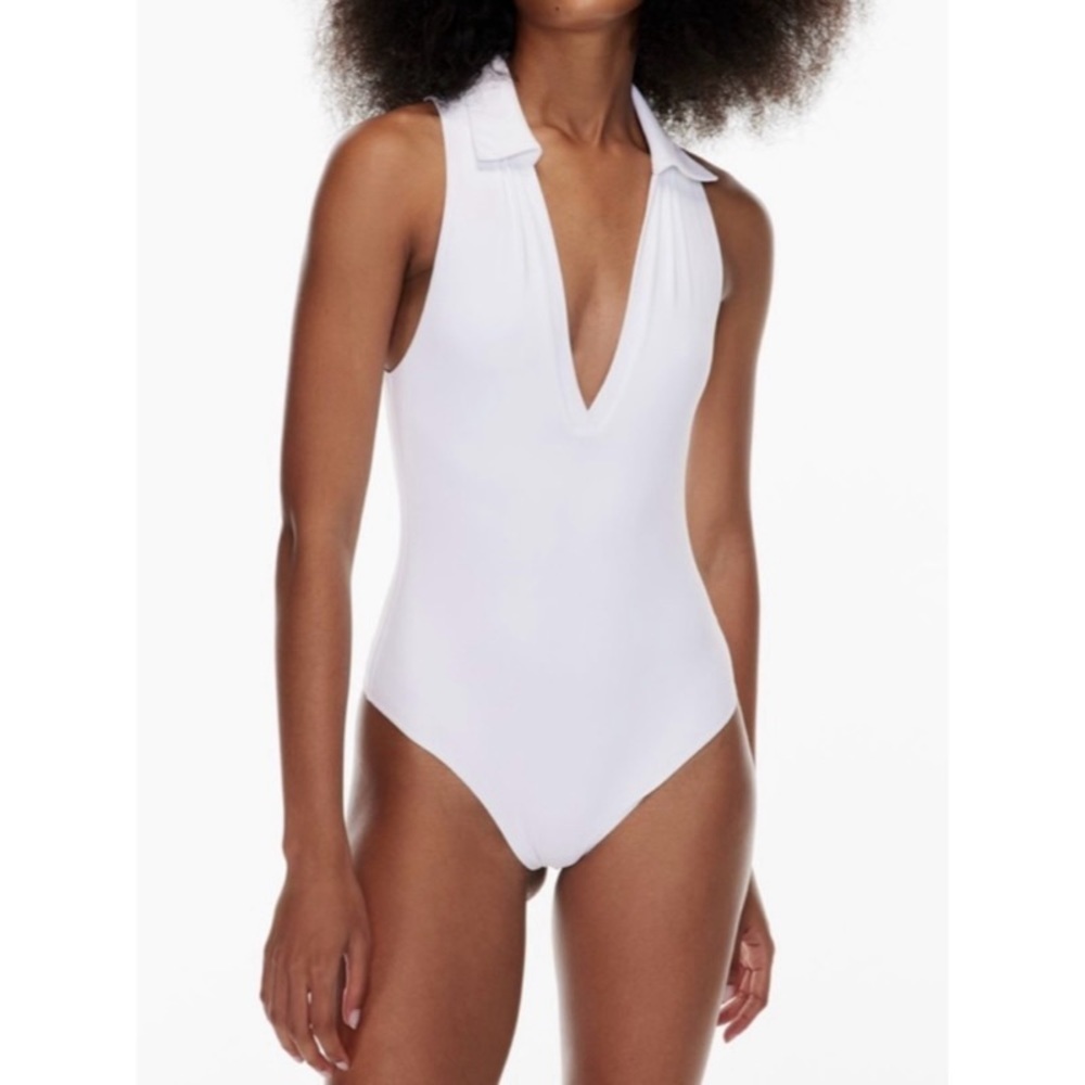 ARITZIA BABATON Contour Polo Tank Bodysuit in White